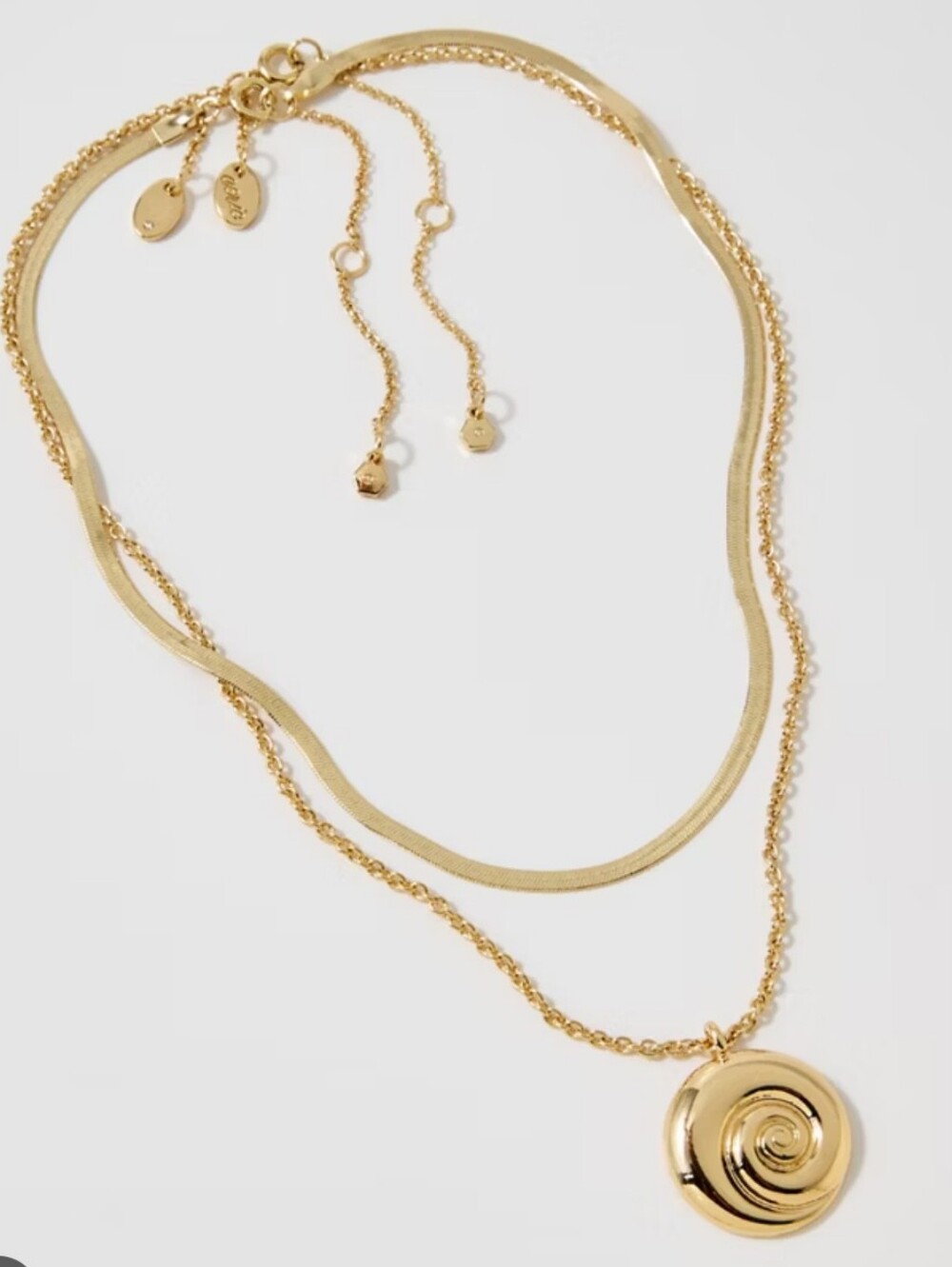 Aerie AEO Gold tone Shell Pendant Chunky Statement Necklace Set Beach Glam.